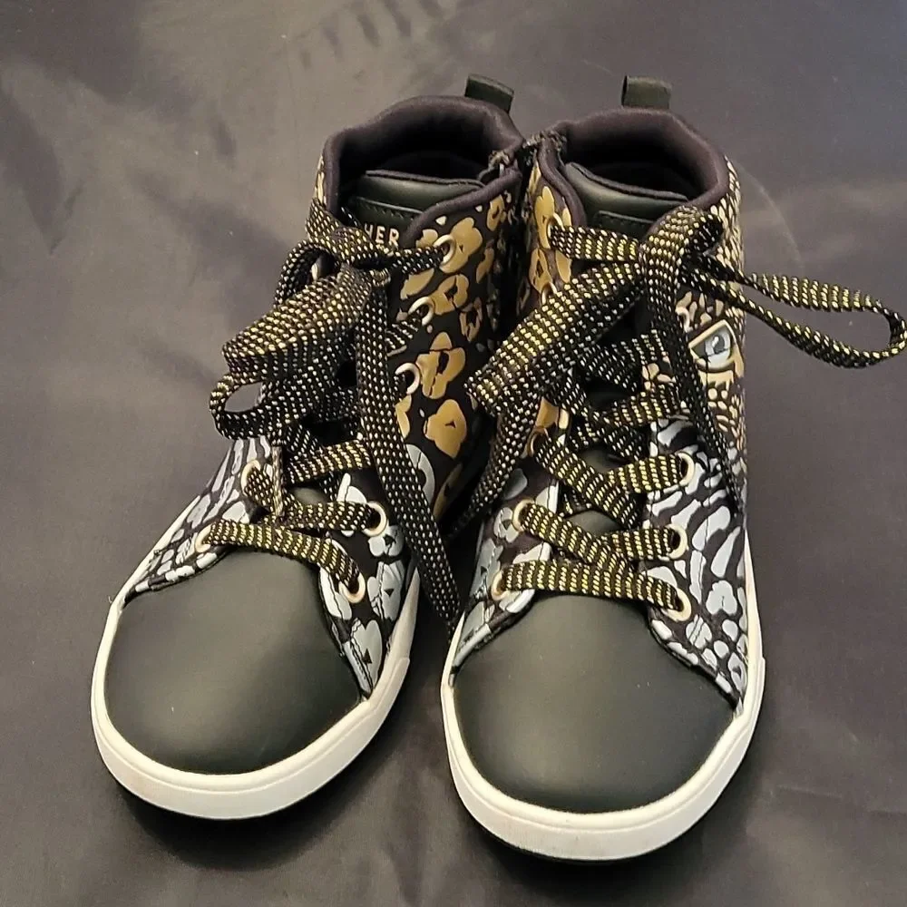 SKECHERS BLACK LEOPARD PRINT BLACK UNISEX-CHILD FASHION-HI